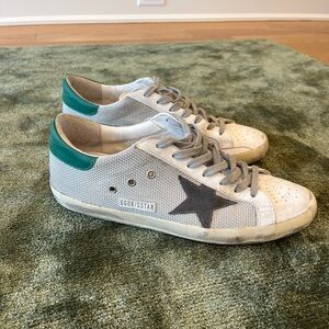 Golden Goose Men’s Super Star Sneakers Mesh with Green Heel Tab Size 45 (US 12)